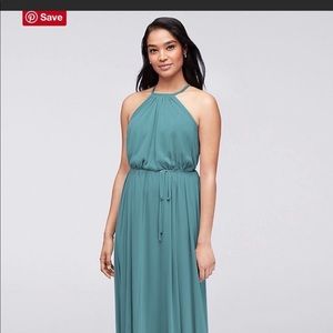 David’s Bridal Soft Mesh Halter in Teal Blue